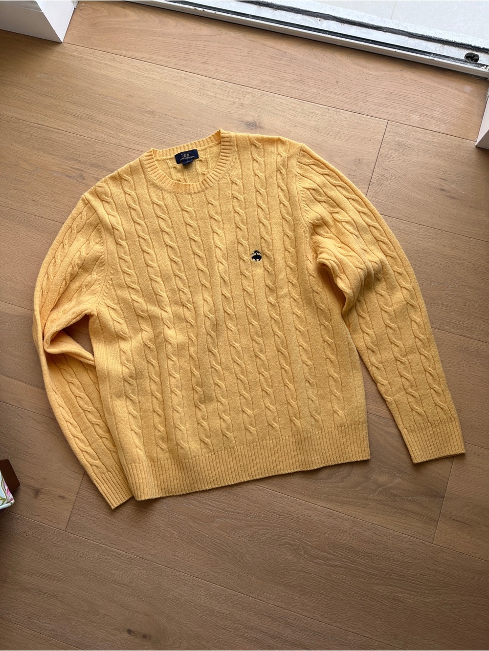 Brooks Brothers 346 100% Lambswool Cableknit Sweater with Embroidered Logo L